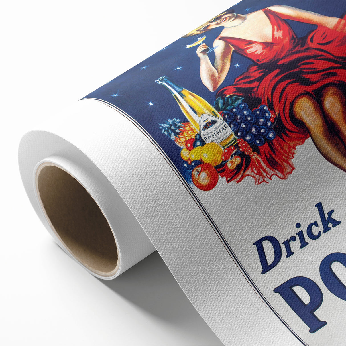 Vintage Pommac Poster – Retro Fruit Drink Ad Art with Dancer