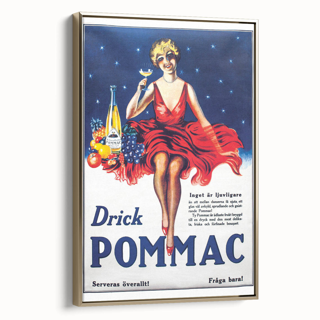 Vintage Pommac Poster – Retro Fruit Drink Ad Art with Dancer