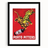 Vintage Porto Pitters Poster – Retro Wine Ad with Playful Tigers
