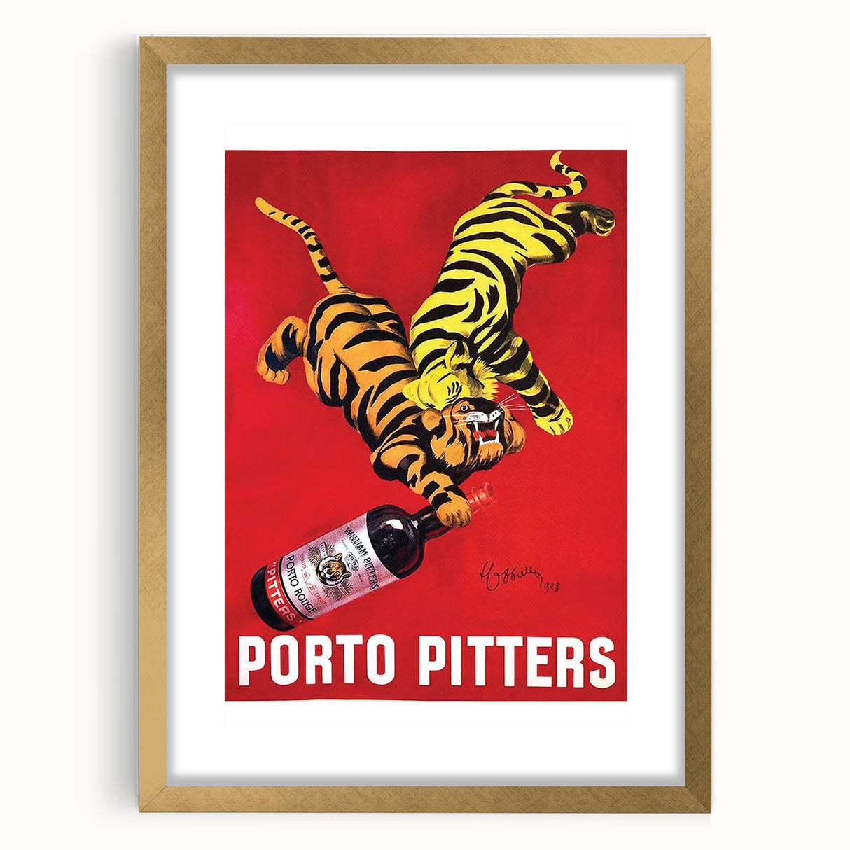 Vintage Porto Pitters Poster – Retro Wine Ad with Playful Tigers
