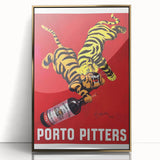 Vintage Porto Pitters Poster – Retro Wine Ad with Playful Tigers