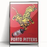 Vintage Porto Pitters Poster – Retro Wine Ad with Playful Tigers