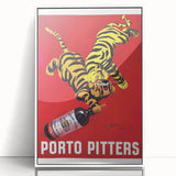Vintage Porto Pitters Poster – Retro Wine Ad with Playful Tigers
