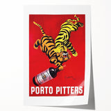Vintage Porto Pitters Poster – Retro Wine Ad with Playful Tigers