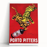 Vintage Porto Pitters Poster – Retro Wine Ad with Playful Tigers