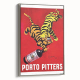 Vintage Porto Pitters Poster – Retro Wine Ad with Playful Tigers