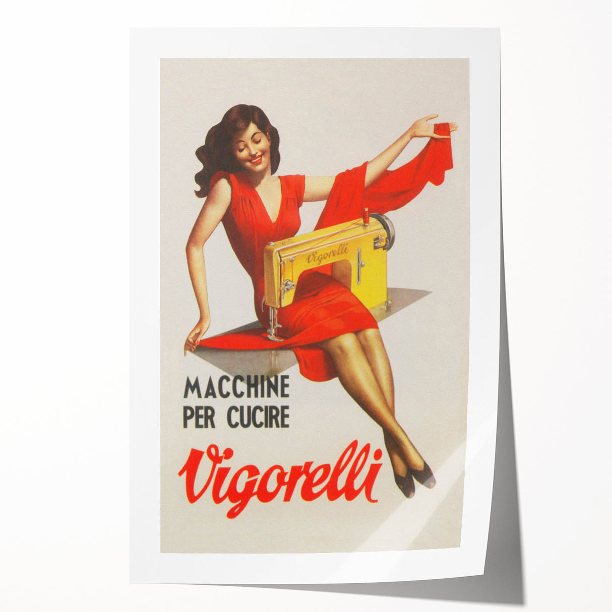 Vintage Vigorelli Sewing Machine Poster – Retro Italian Advertising Art