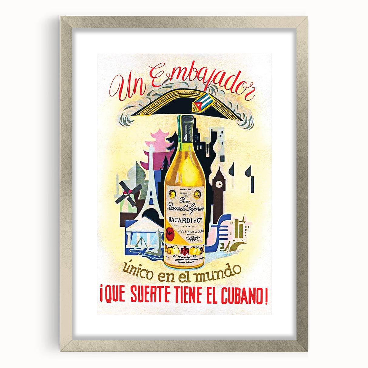 Vintage Bacardi Rum Poster - Retro Cuban Advertising Art