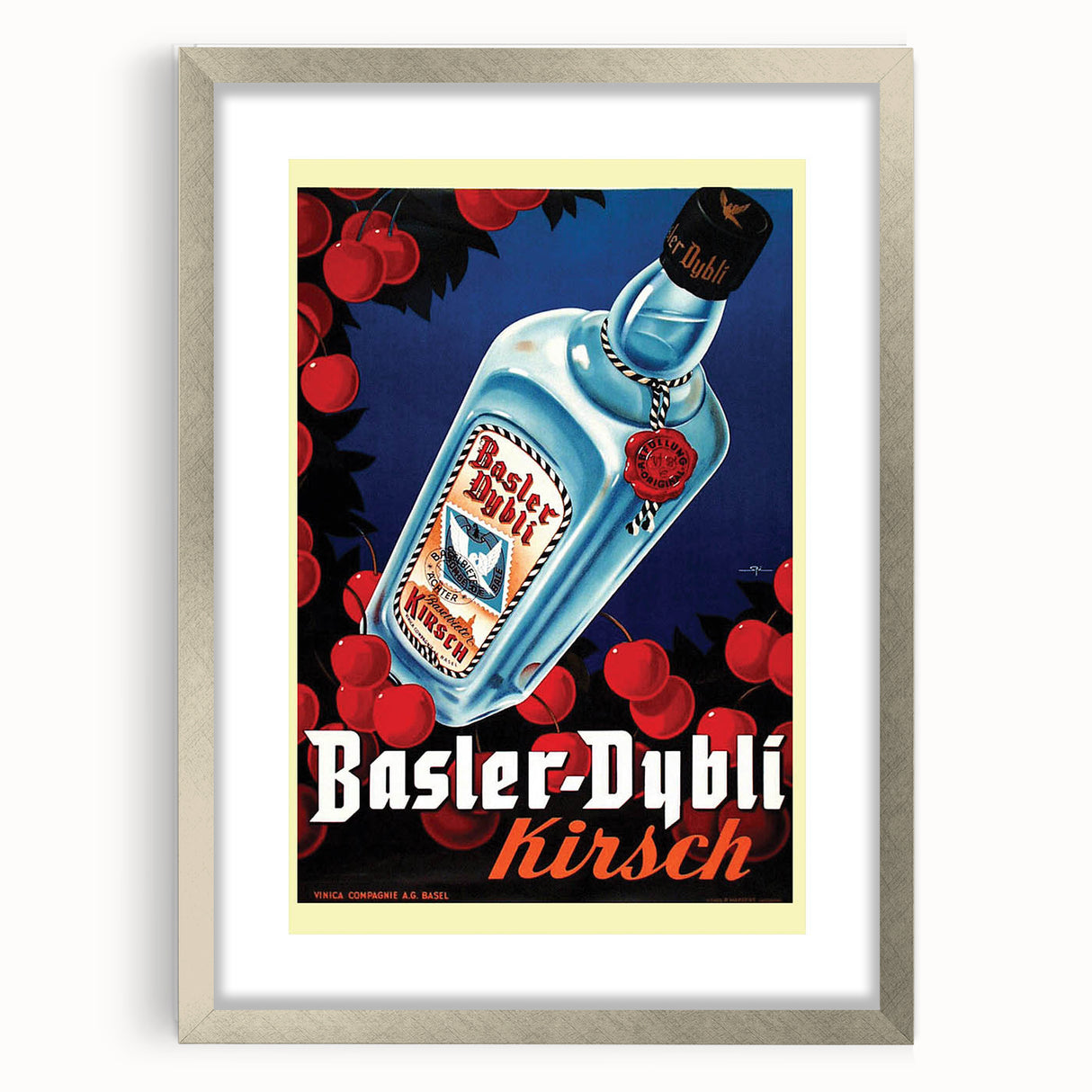 Vintage Basler-Dybli Kirsch Poster - Retro Liquor Advertising Art