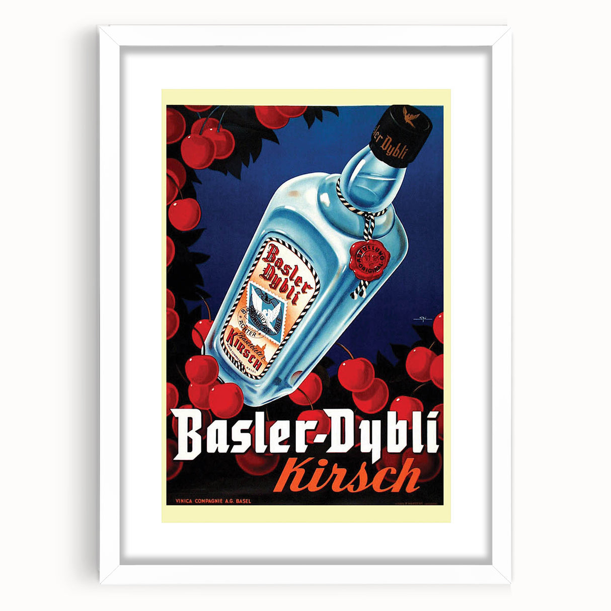 Vintage Basler-Dybli Kirsch Poster - Retro Liquor Advertising Art