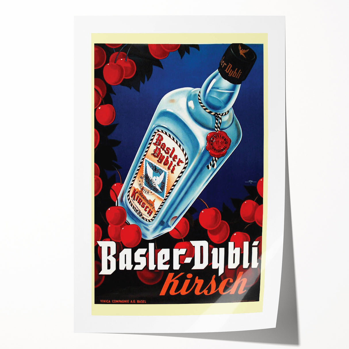 Vintage Basler-Dybli Kirsch Poster - Retro Liquor Advertising Art