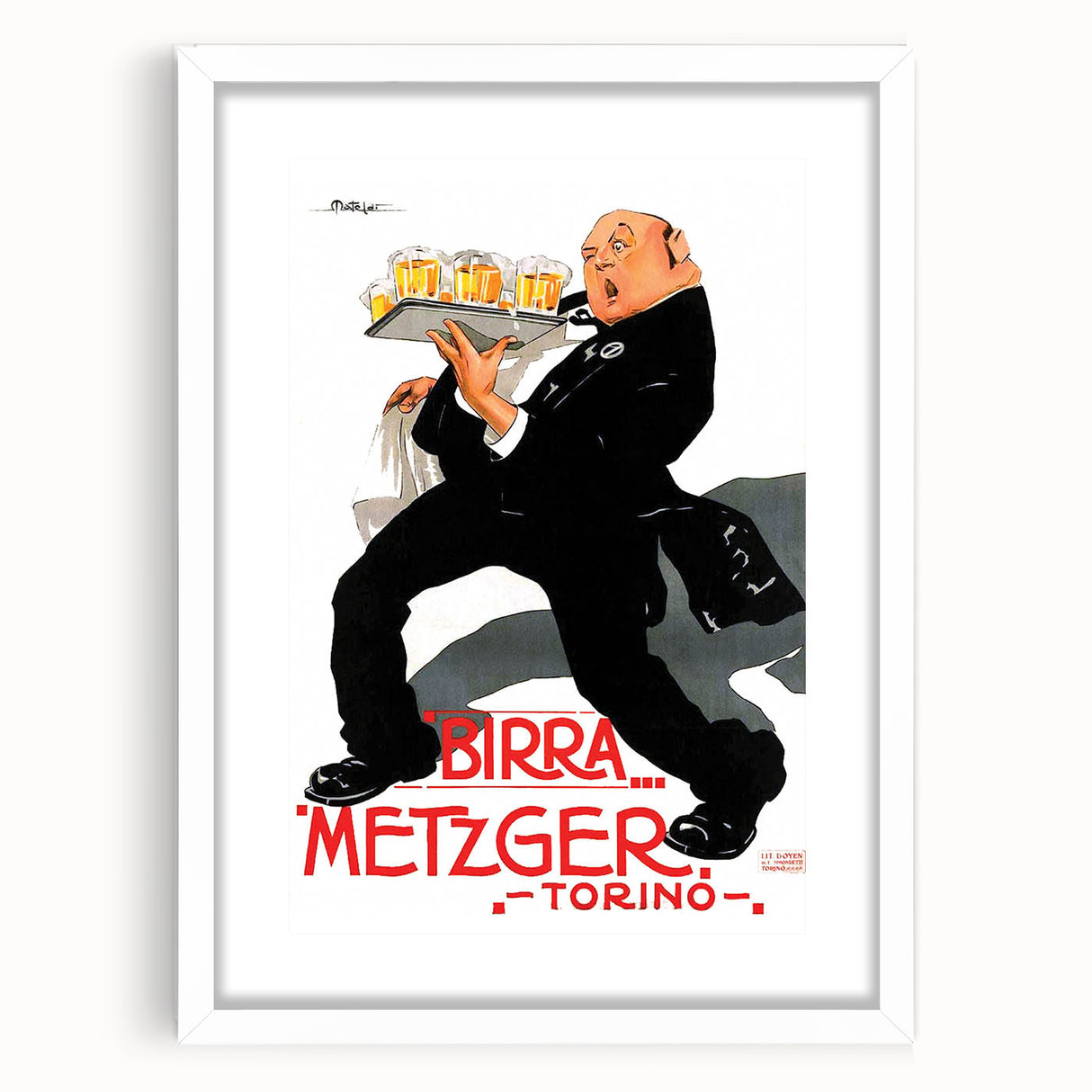 Vintage Advertising Poster: Birra Metzger Torino Retro Wall Art