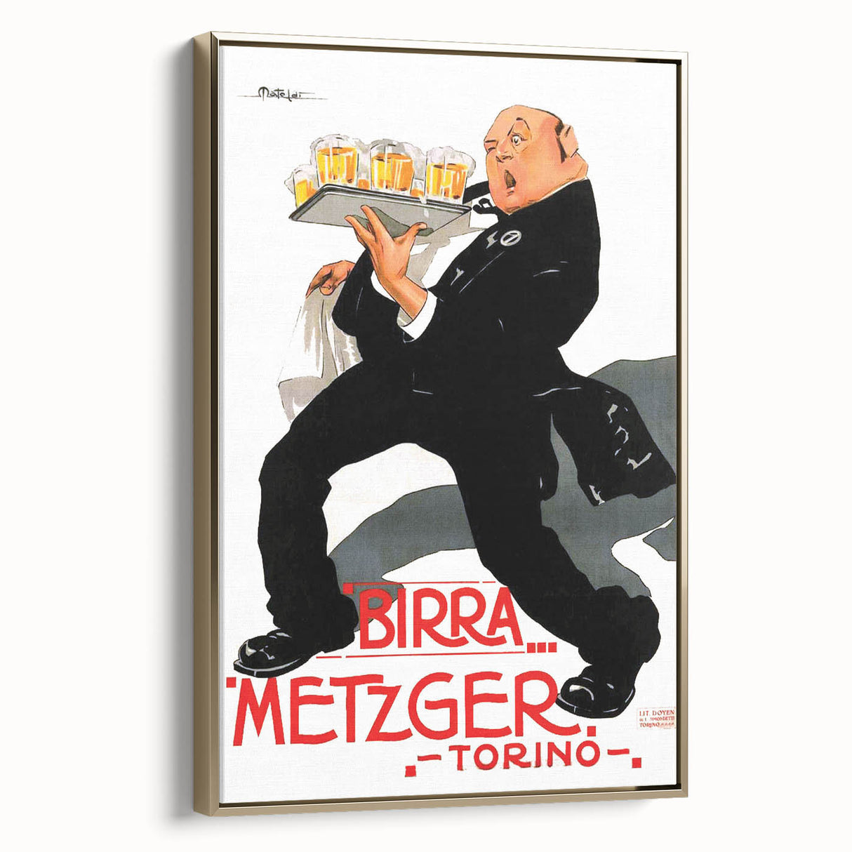Vintage Advertising Poster: Birra Metzger Torino Retro Wall Art