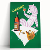 Vintage Cinzano Advertising Poster - Retro Zebra Wall Art