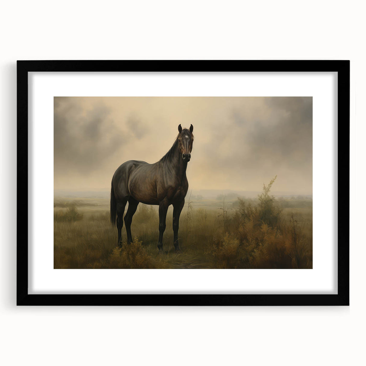Vintage Animal Art: Majestic Black Horse – Retro Wildlife Print