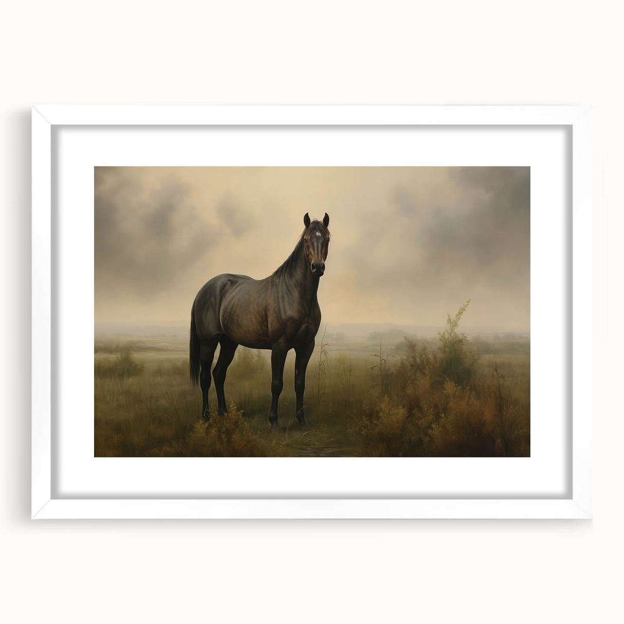 Vintage Animal Art: Majestic Black Horse – Retro Wildlife Print