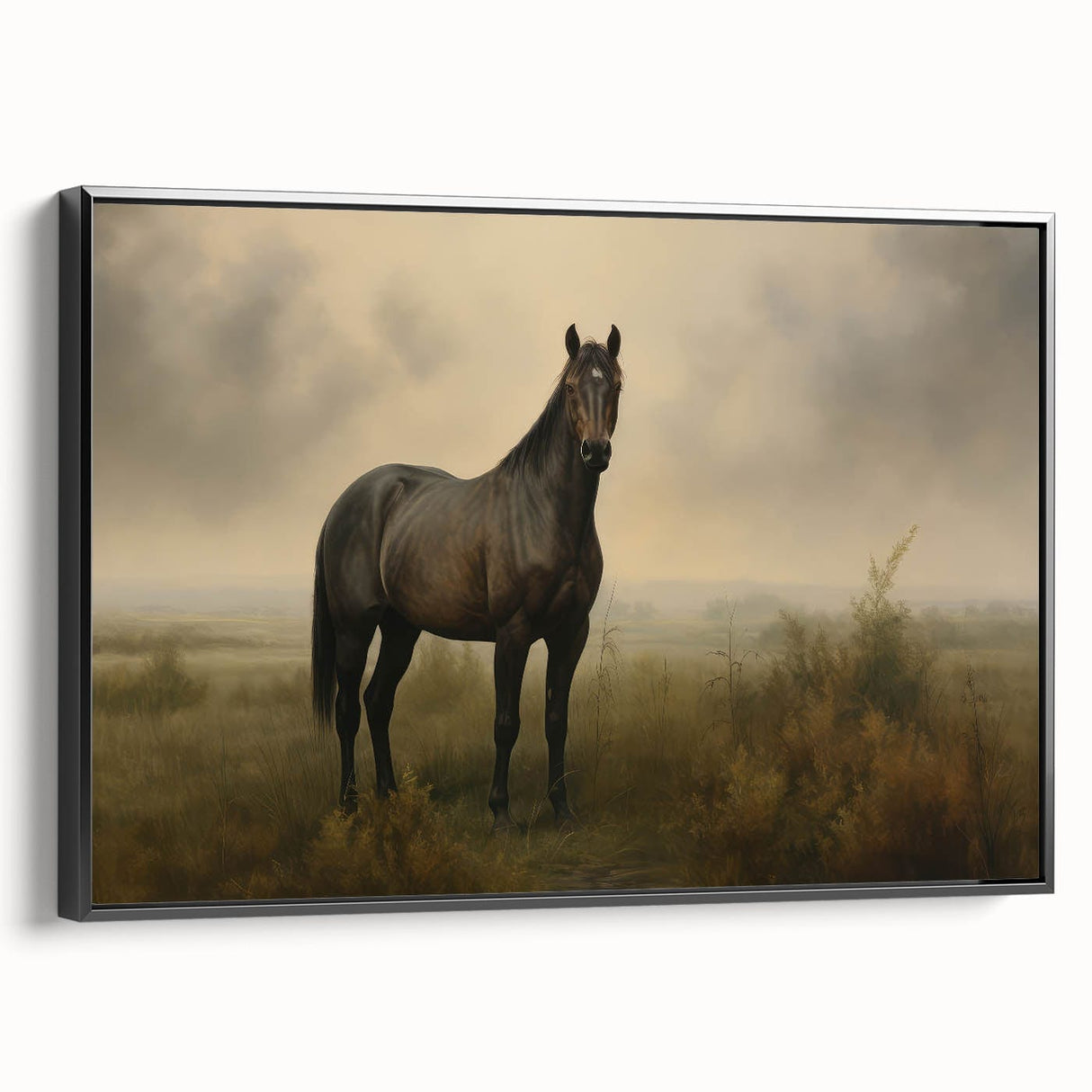 Vintage Animal Art: Majestic Black Horse – Retro Wildlife Print