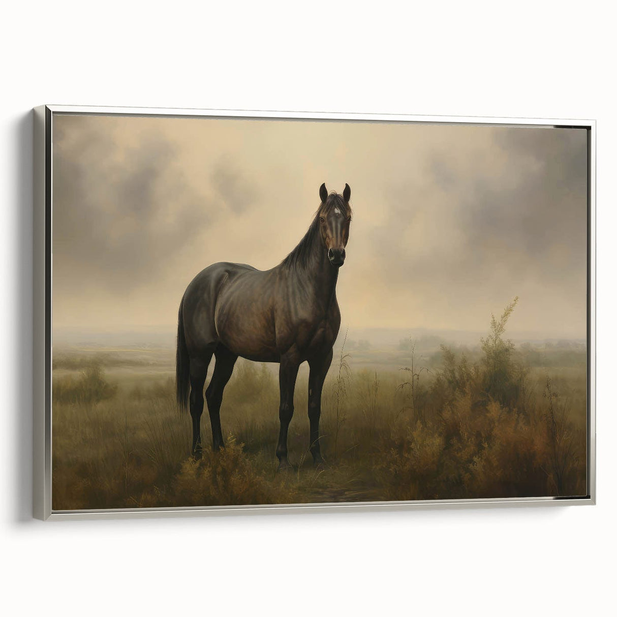 Vintage Animal Art: Majestic Black Horse – Retro Wildlife Print