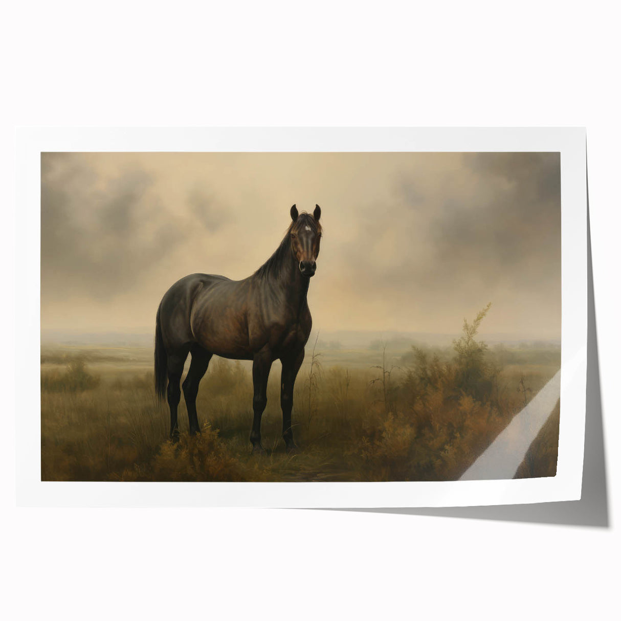 Vintage Animal Art: Majestic Black Horse – Retro Wildlife Print