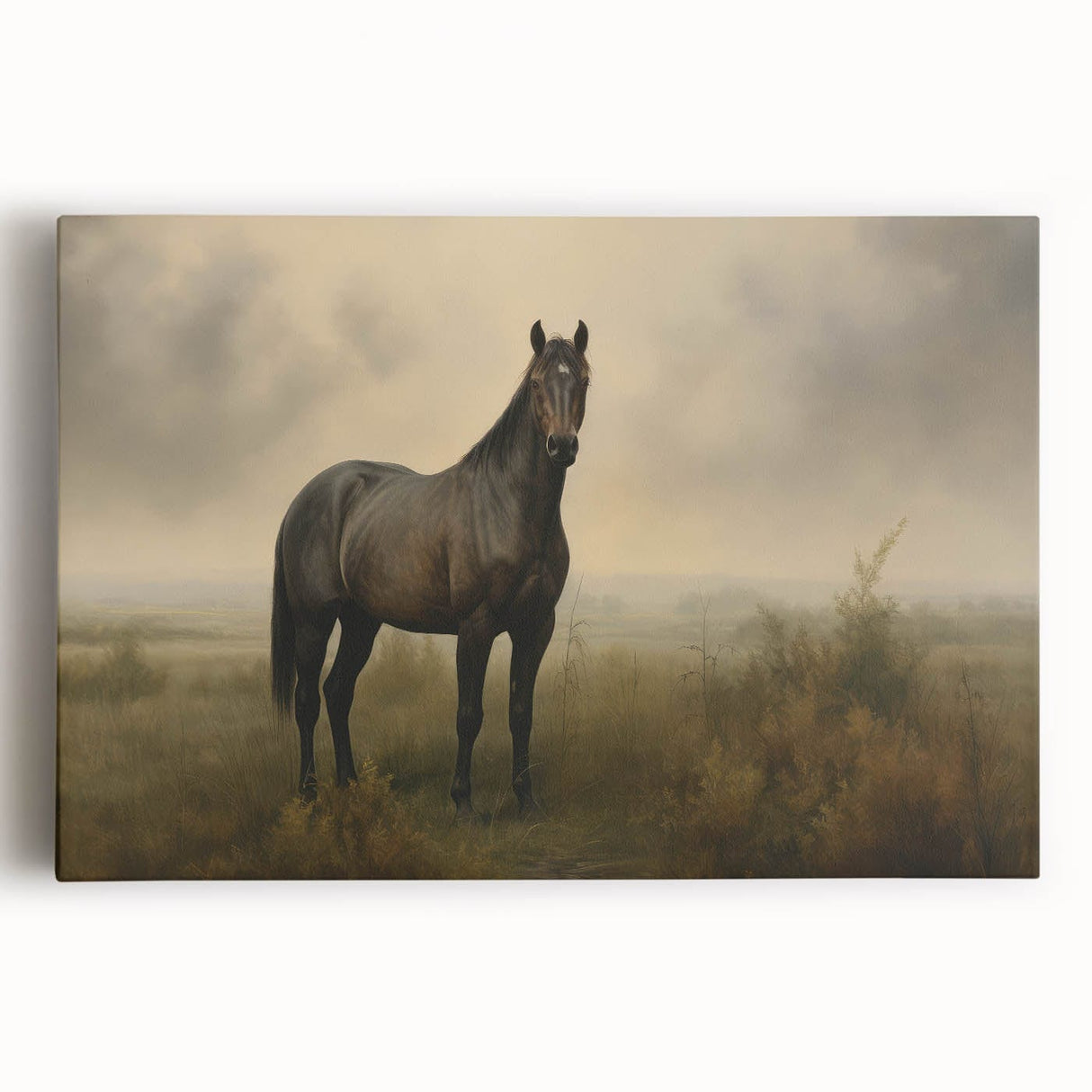 Vintage Animal Art: Majestic Black Horse – Retro Wildlife Print