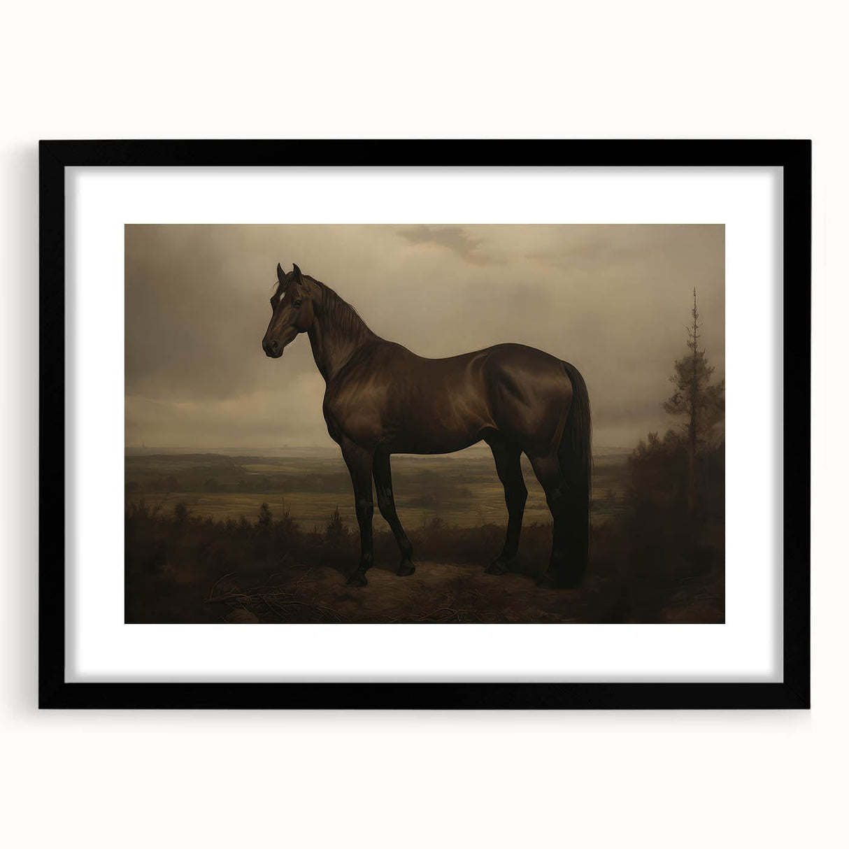 Vintage Animal Art: Majestic Black Horse – Retro Wildlife Print