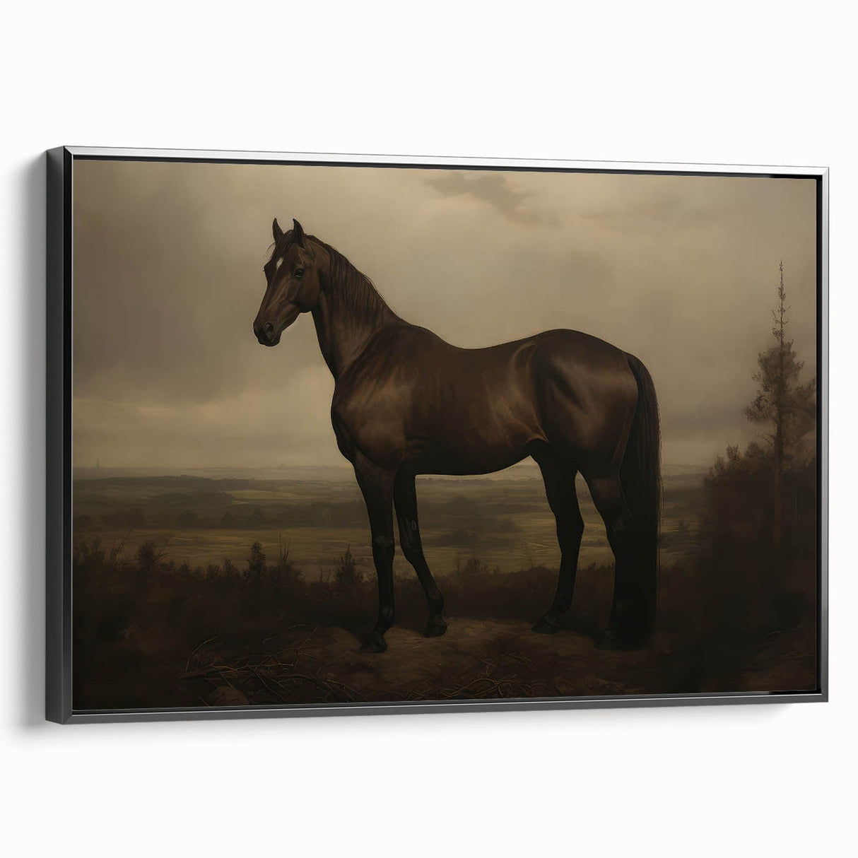 Vintage Animal Art: Majestic Black Horse – Retro Wildlife Print