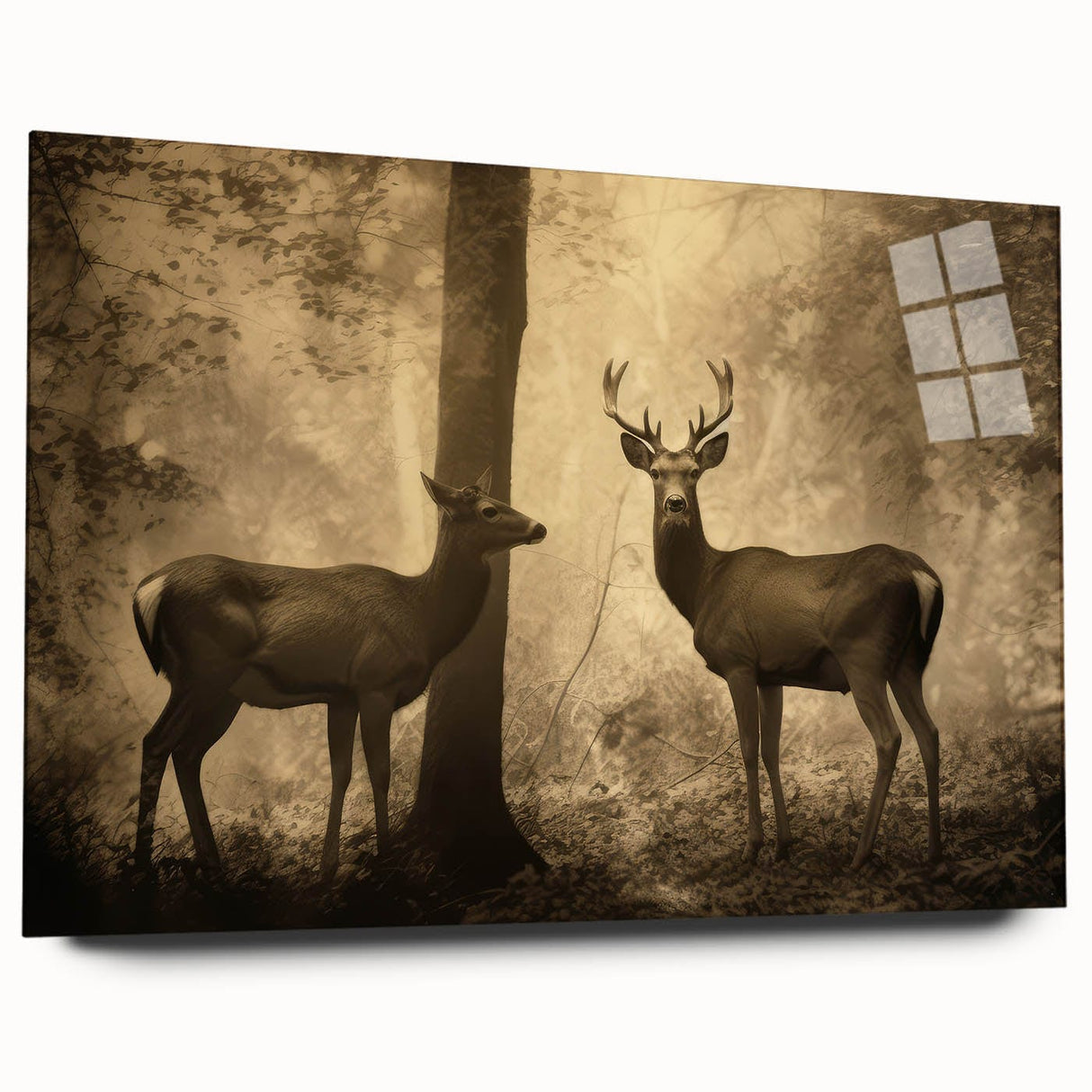 Vintage Animal Art: Deer in Forest – Retro Wildlife Illustration
