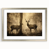 Vintage Animal Art: Deer in Forest – Retro Wildlife Illustration