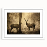 Vintage Animal Art: Deer in Forest – Retro Wildlife Illustration