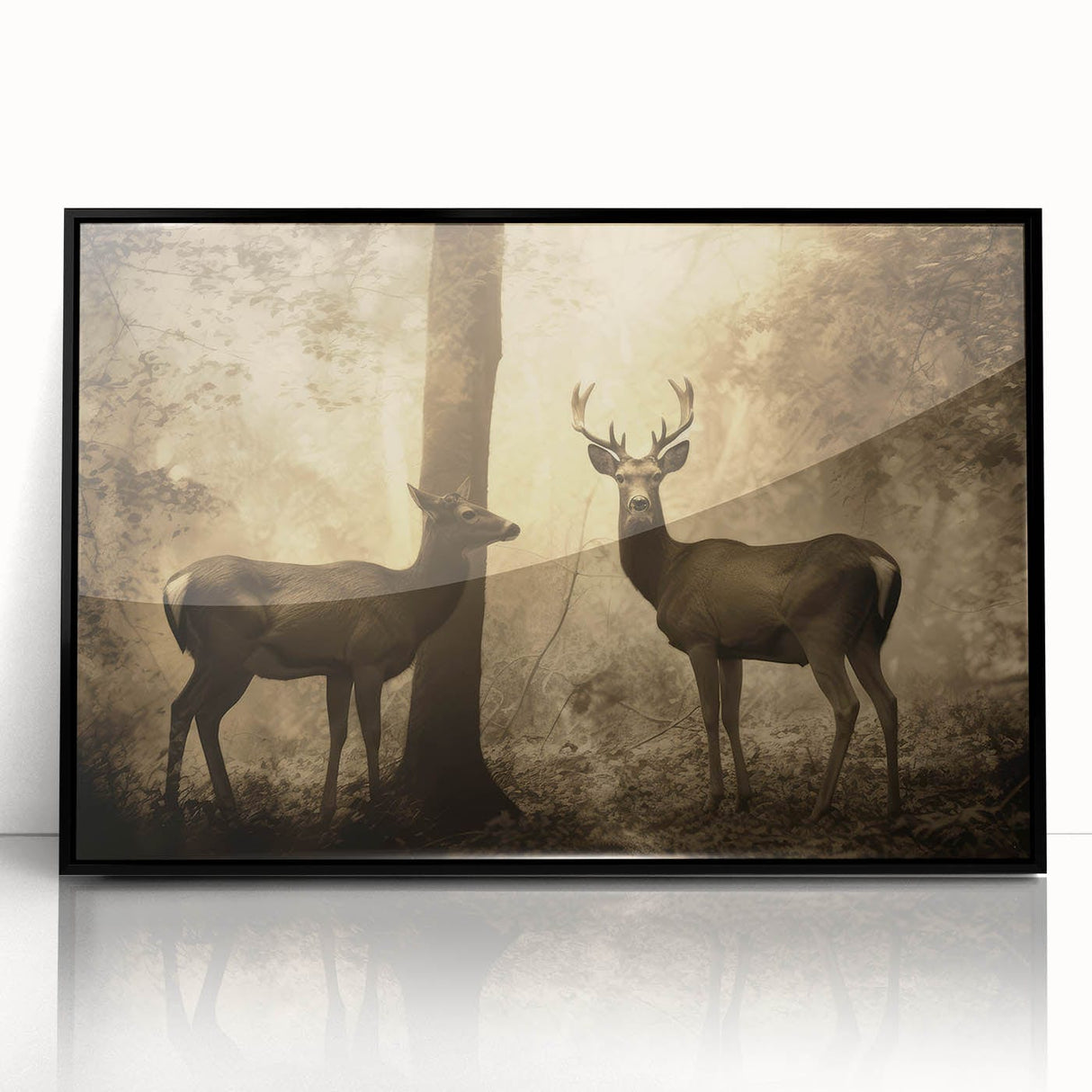 Vintage Animal Art: Deer in Forest – Retro Wildlife Illustration