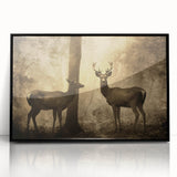 Vintage Animal Art: Deer in Forest – Retro Wildlife Illustration