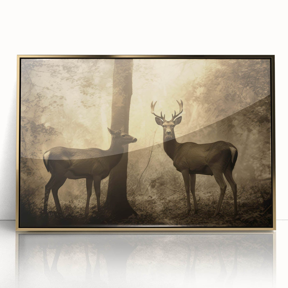 Vintage Animal Art: Deer in Forest – Retro Wildlife Illustration