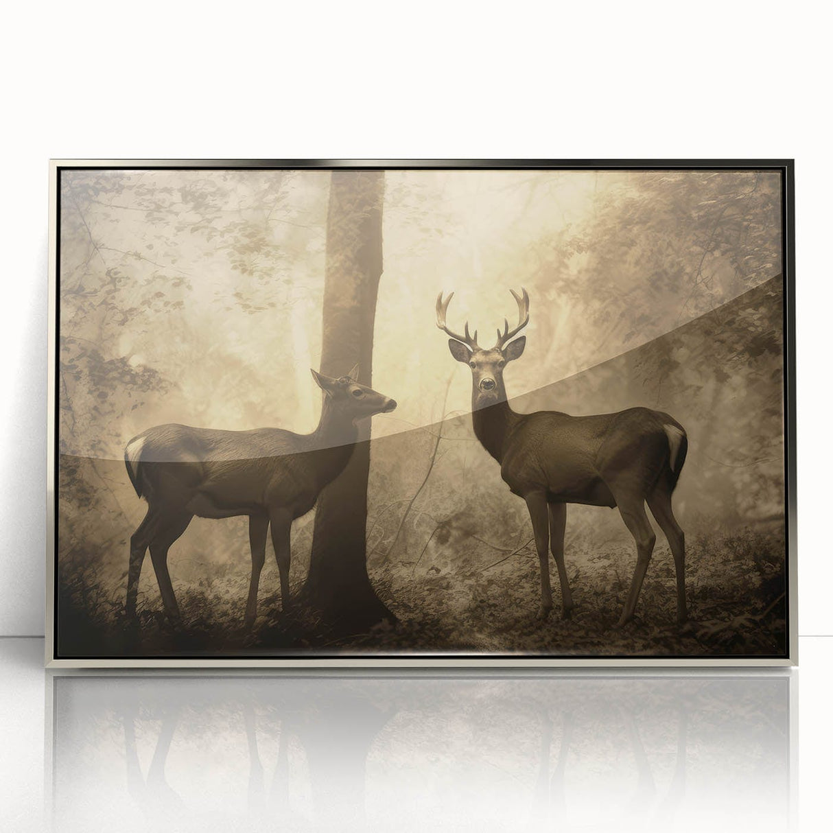 Vintage Animal Art: Deer in Forest – Retro Wildlife Illustration