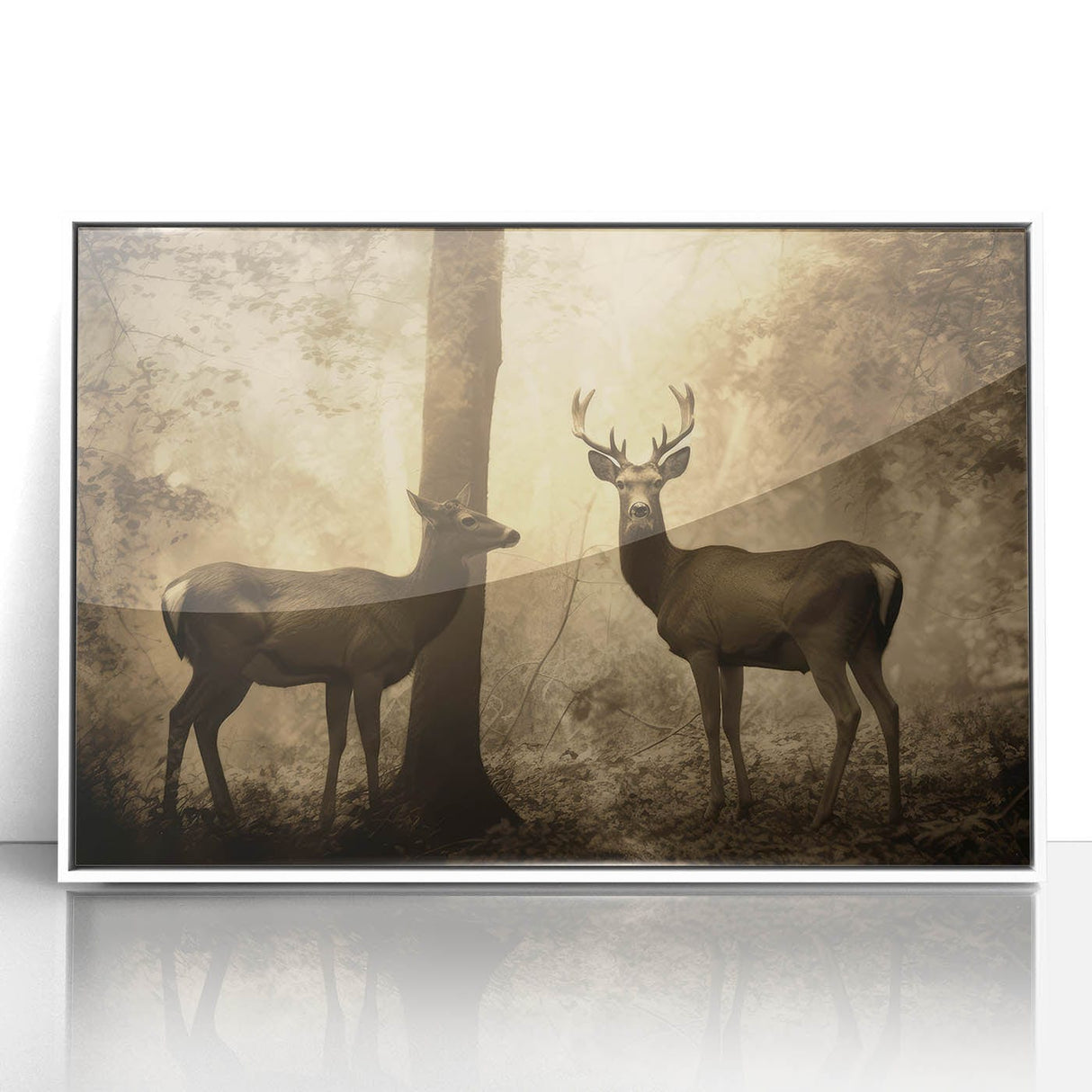 Vintage Animal Art: Deer in Forest – Retro Wildlife Illustration