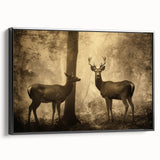 Vintage Animal Art: Deer in Forest – Retro Wildlife Illustration