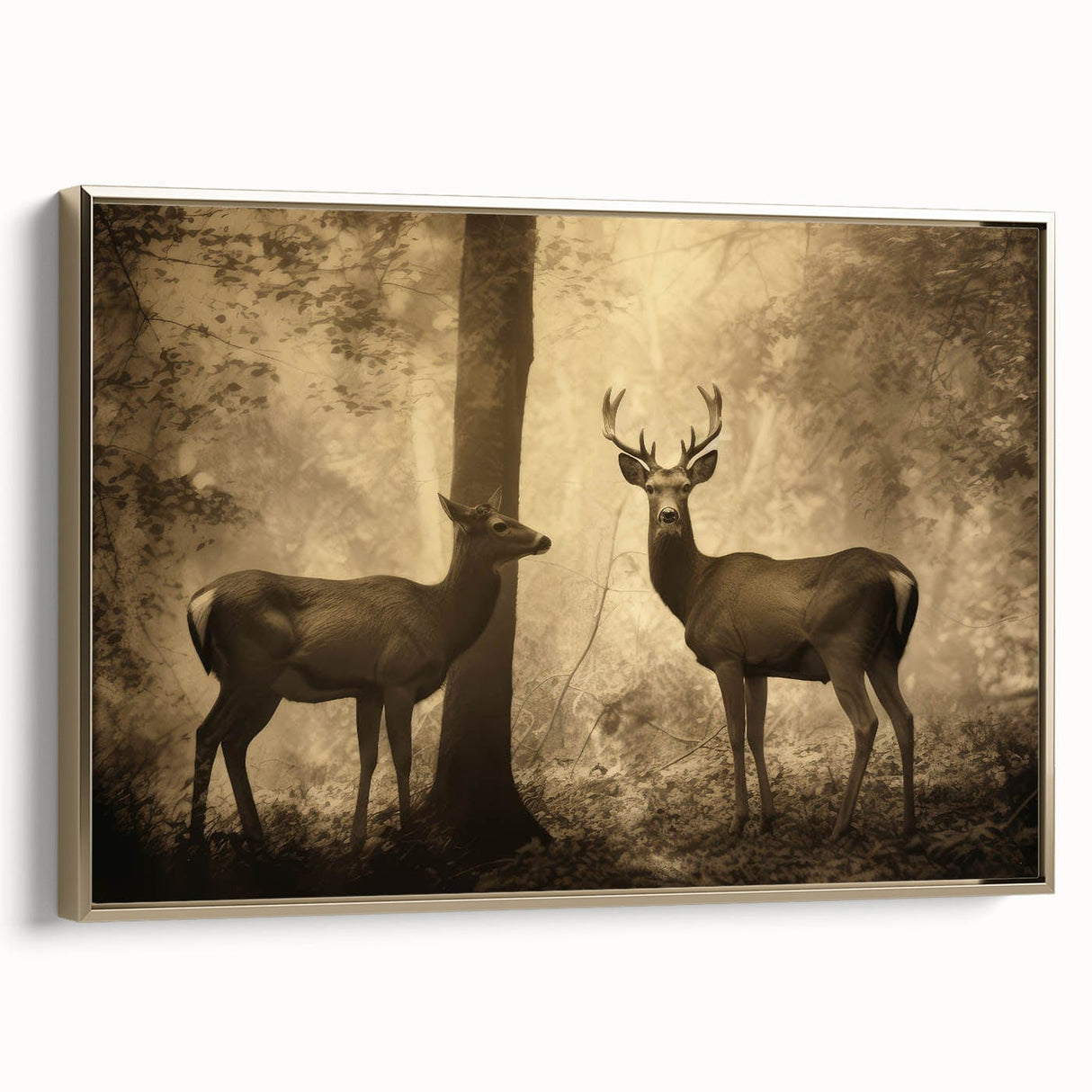 Vintage Animal Art: Deer in Forest – Retro Wildlife Illustration