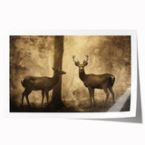 Vintage Animal Art: Deer in Forest – Retro Wildlife Illustration