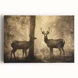 Vintage Animal Art: Deer in Forest – Retro Wildlife Illustration