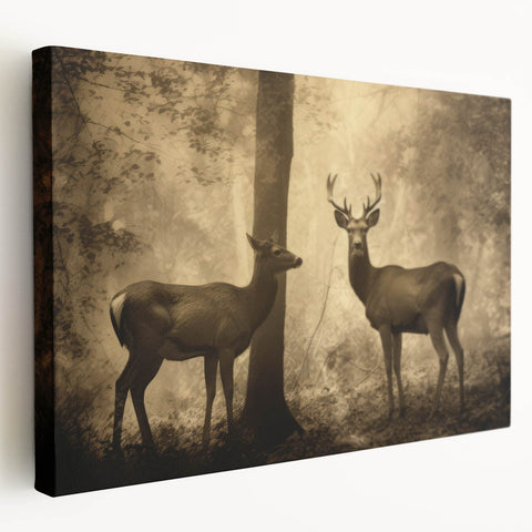 Vintage Animal Art: Deer in Forest – Retro Wildlife Illustration