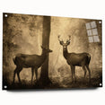 Vintage Animal Art: Deer in Forest – Retro Wildlife Illustration