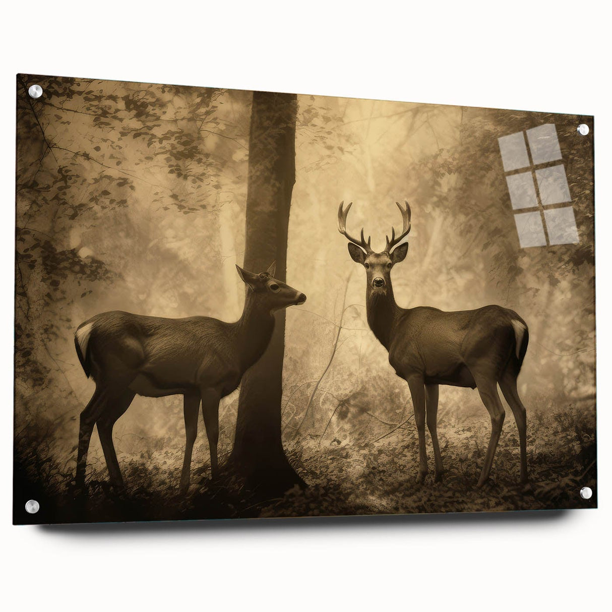 Vintage Animal Art: Deer in Forest – Retro Wildlife Illustration