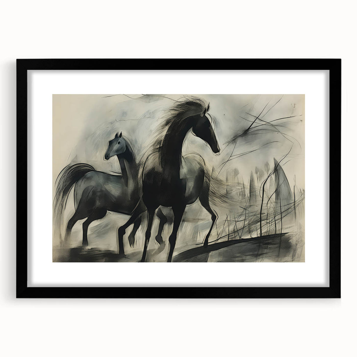 Vintage Animal Art: Abstract Horses – Retro Wildlife Illustration