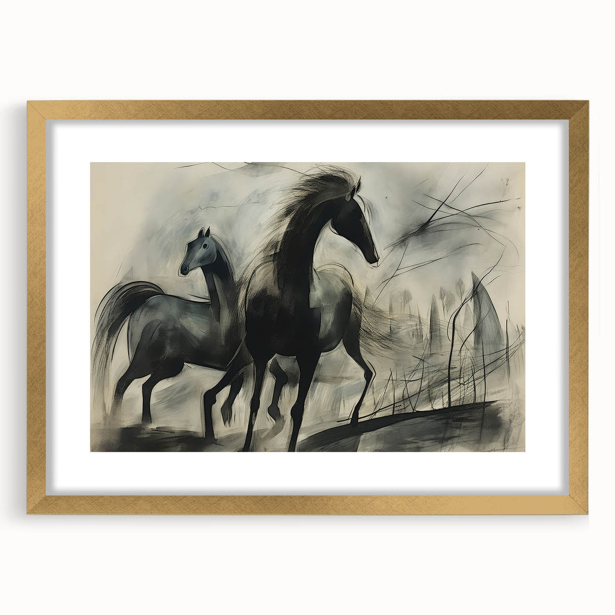 Vintage Animal Art: Abstract Horses – Retro Wildlife Illustration