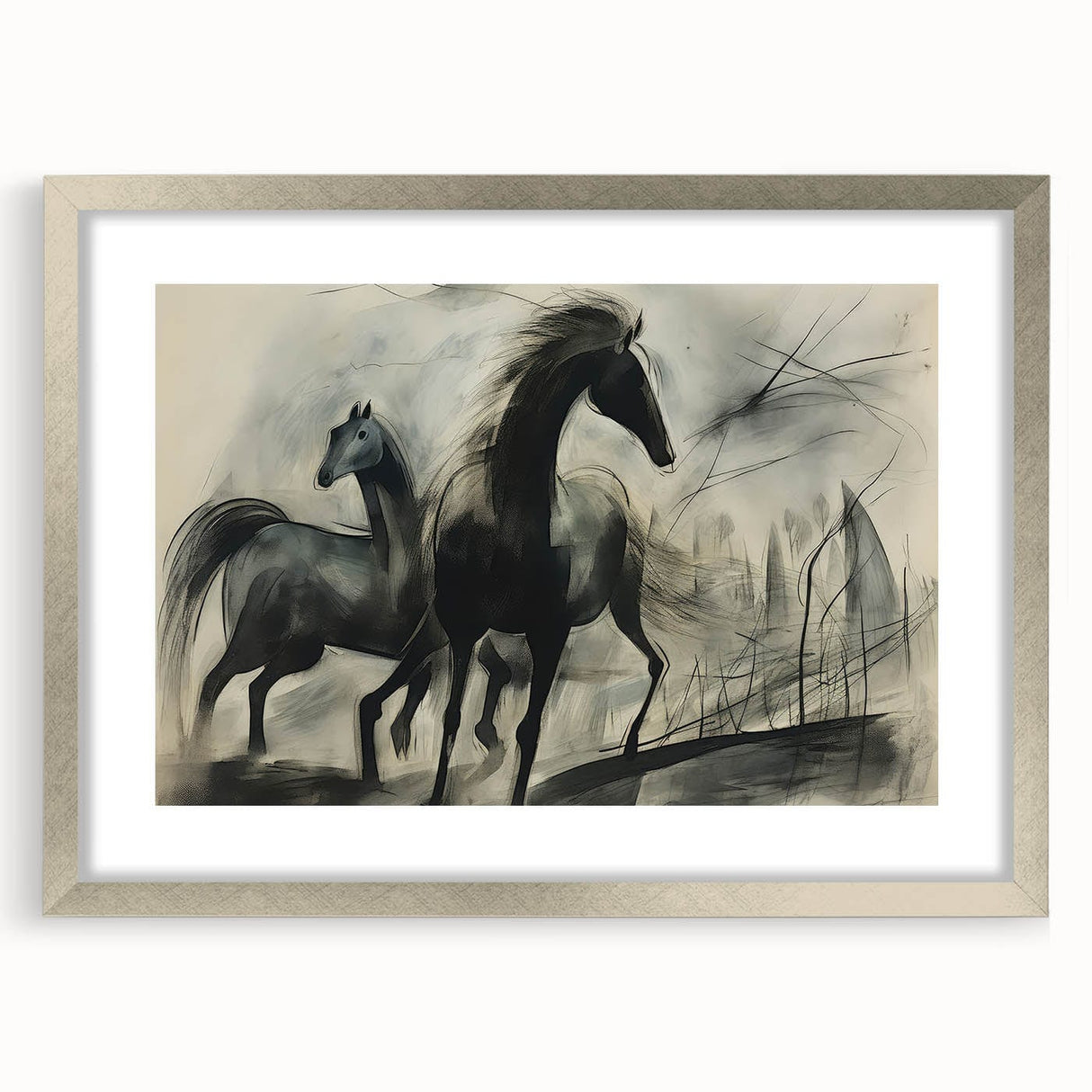 Vintage Animal Art: Abstract Horses – Retro Wildlife Illustration