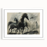 Vintage Animal Art: Abstract Horses – Retro Wildlife Illustration