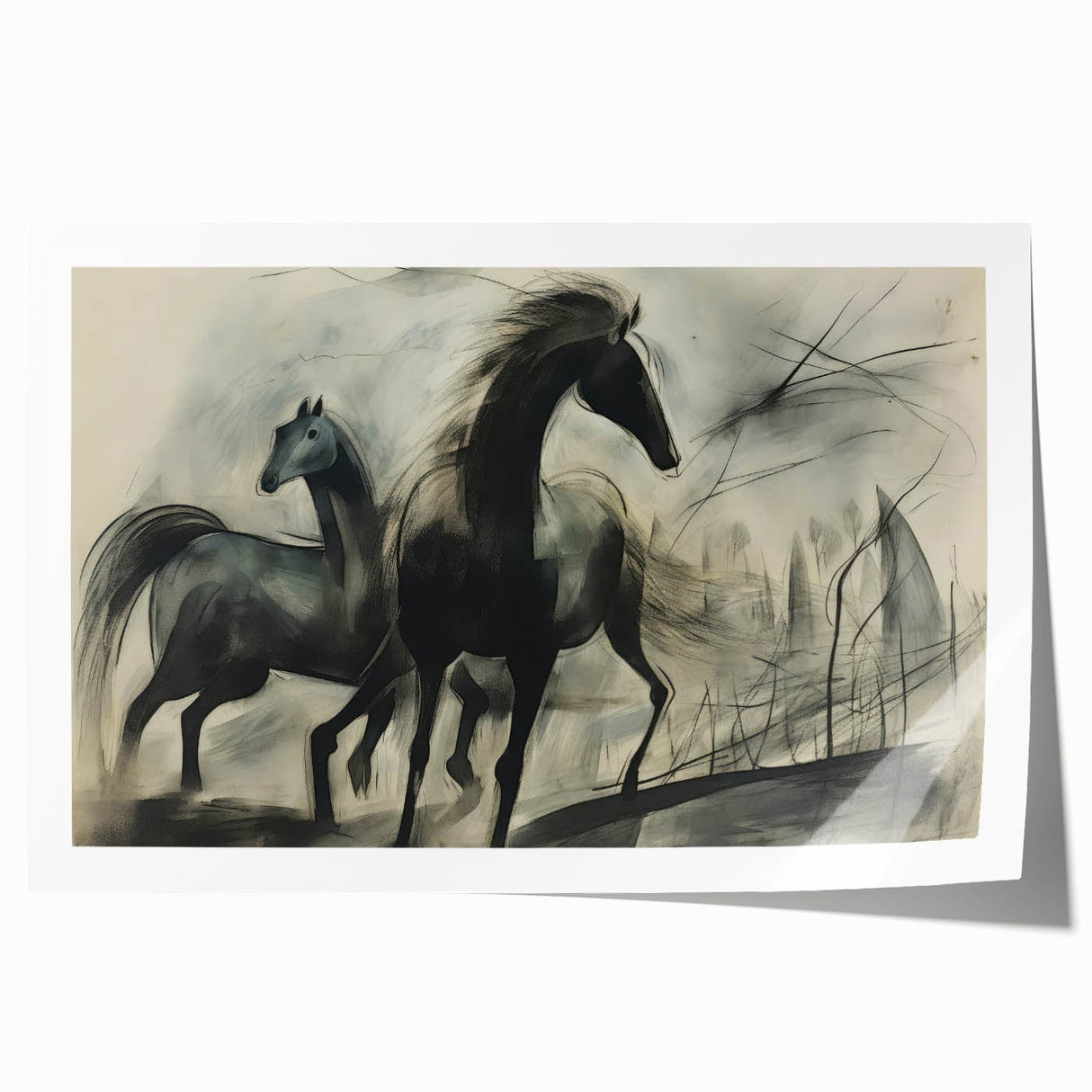 Vintage Animal Art: Abstract Horses – Retro Wildlife Illustration
