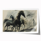 Vintage Animal Art: Abstract Horses – Retro Wildlife Illustration