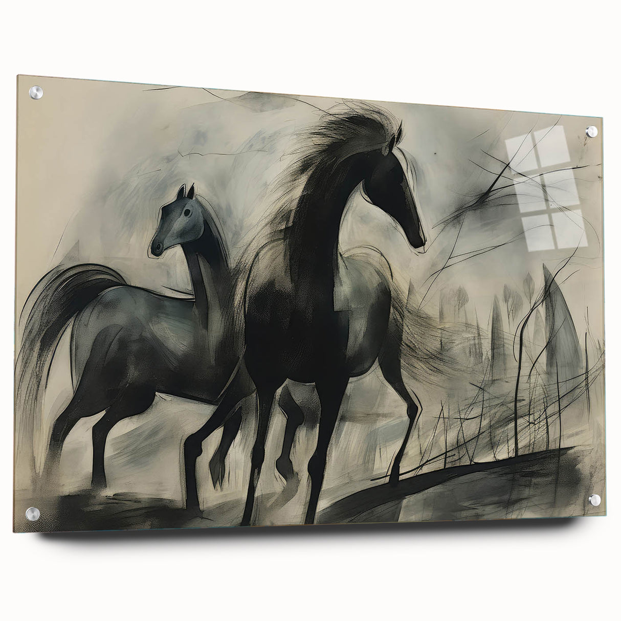 Vintage Animal Art: Abstract Horses – Retro Wildlife Illustration