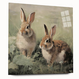 Vintage Animal Art: Rabbits in Grass – Retro Wildlife Illustration