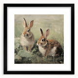 Vintage Animal Art: Rabbits in Grass – Retro Wildlife Illustration